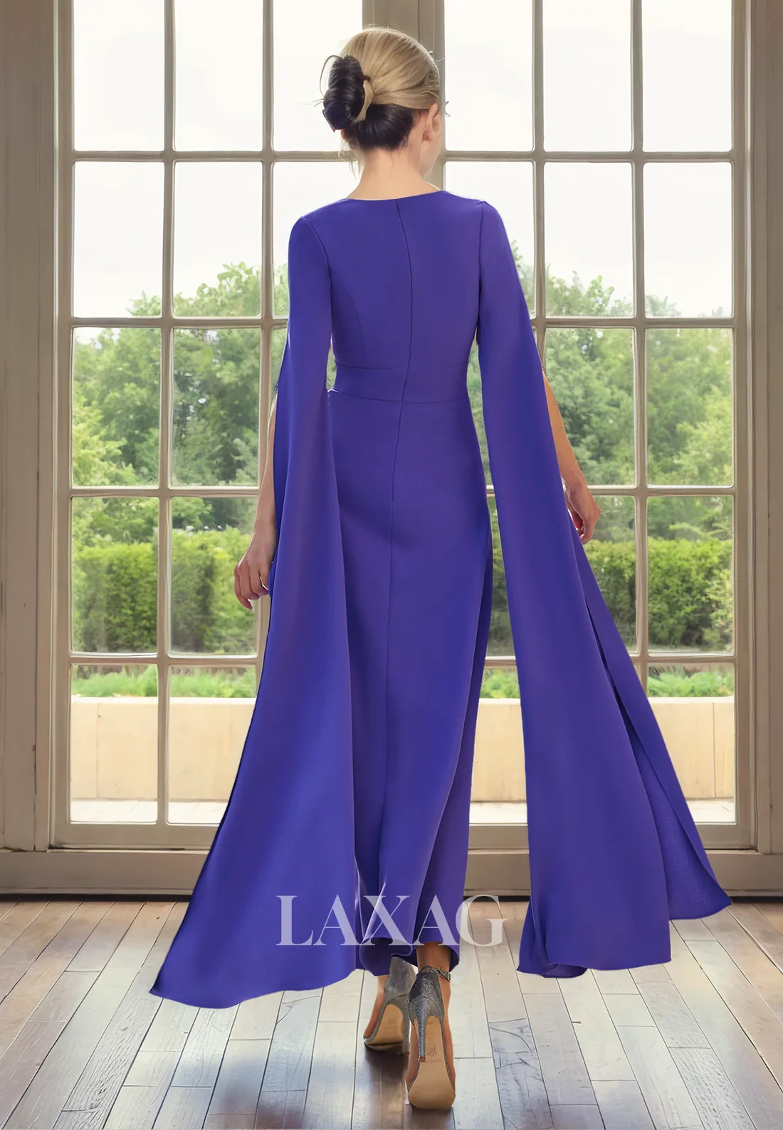 A-Line V-Neck Sleeves Beaded Elegant Mother of the Bride Dress