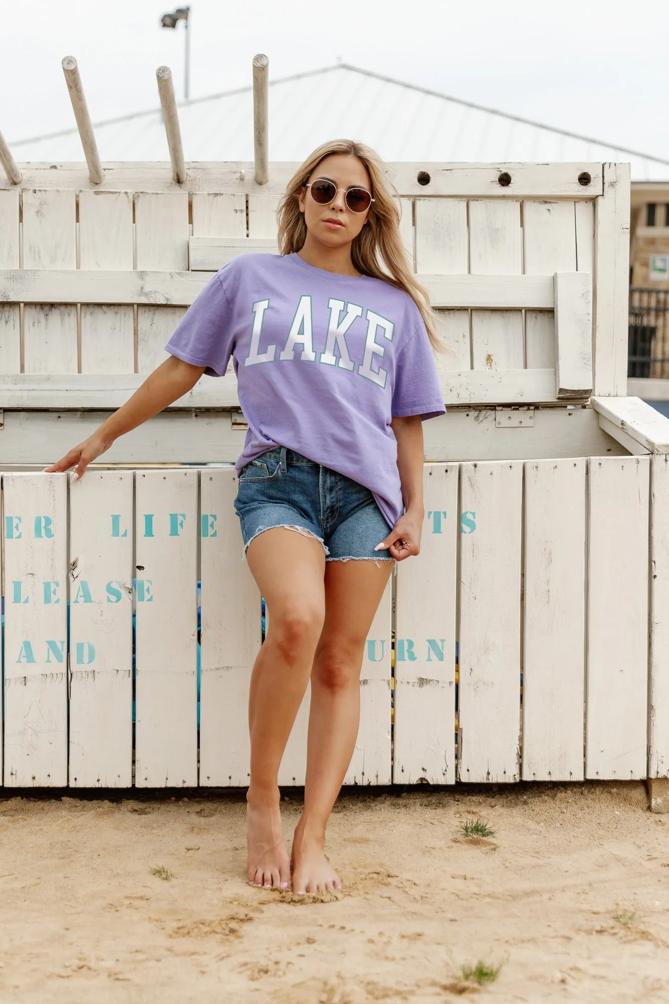 ANCHOR ME TO THE LAKE GARMENT DYED BOYFRIEND TEE IN PURPLE