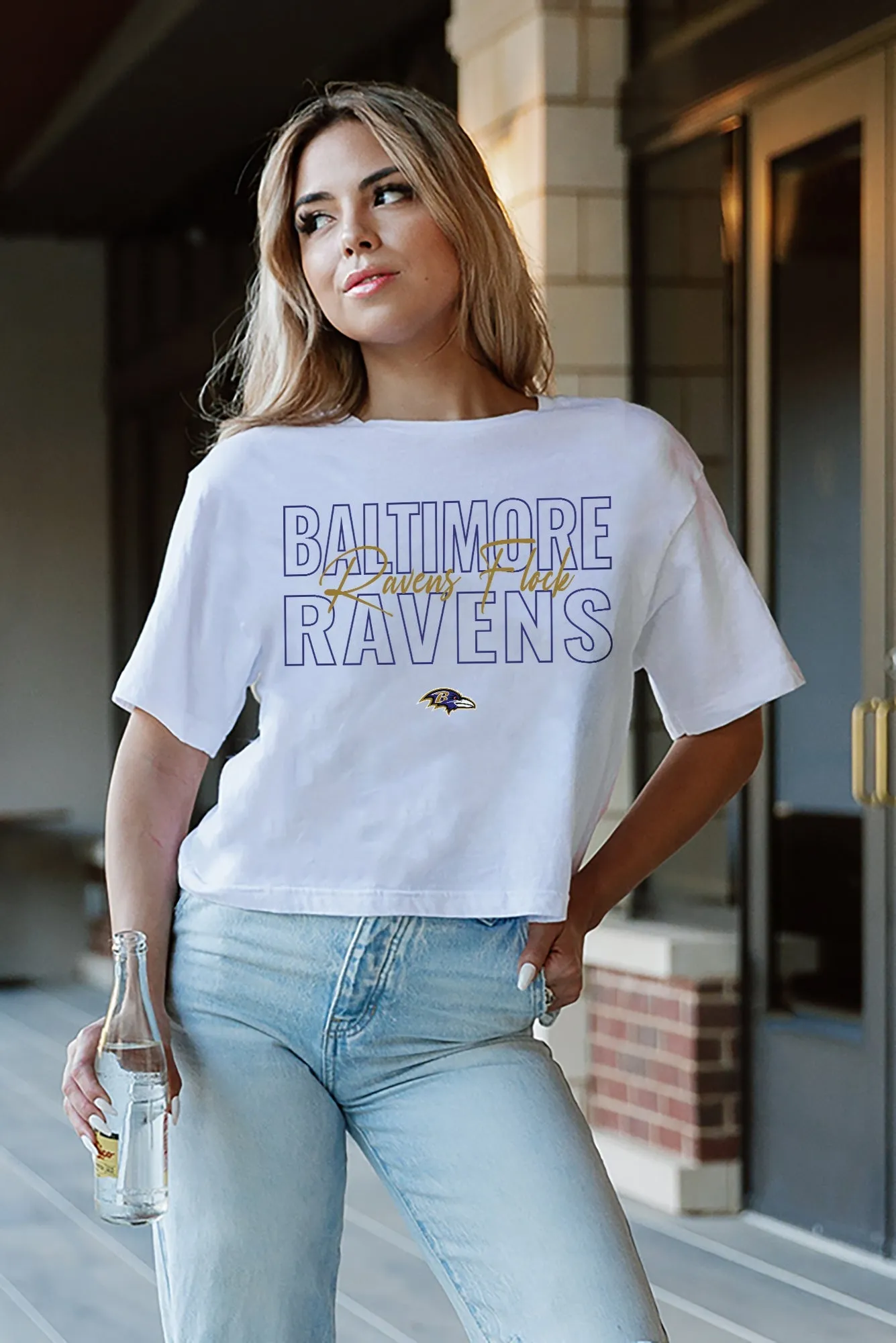 BALTIMORE RAVENS KEEP PLAYING BOXY FIT WOMEN'S CROP TEE