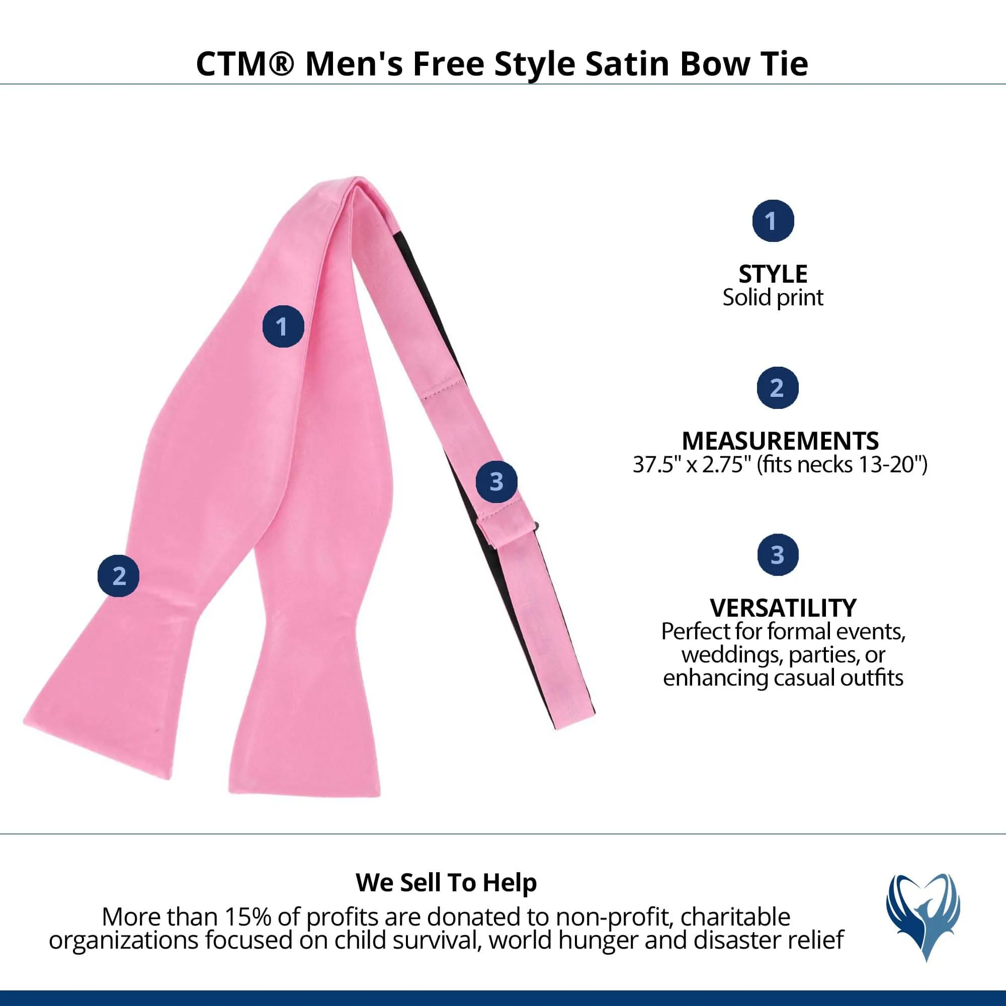 CTM® Men's Free Style Satin Bow Tie