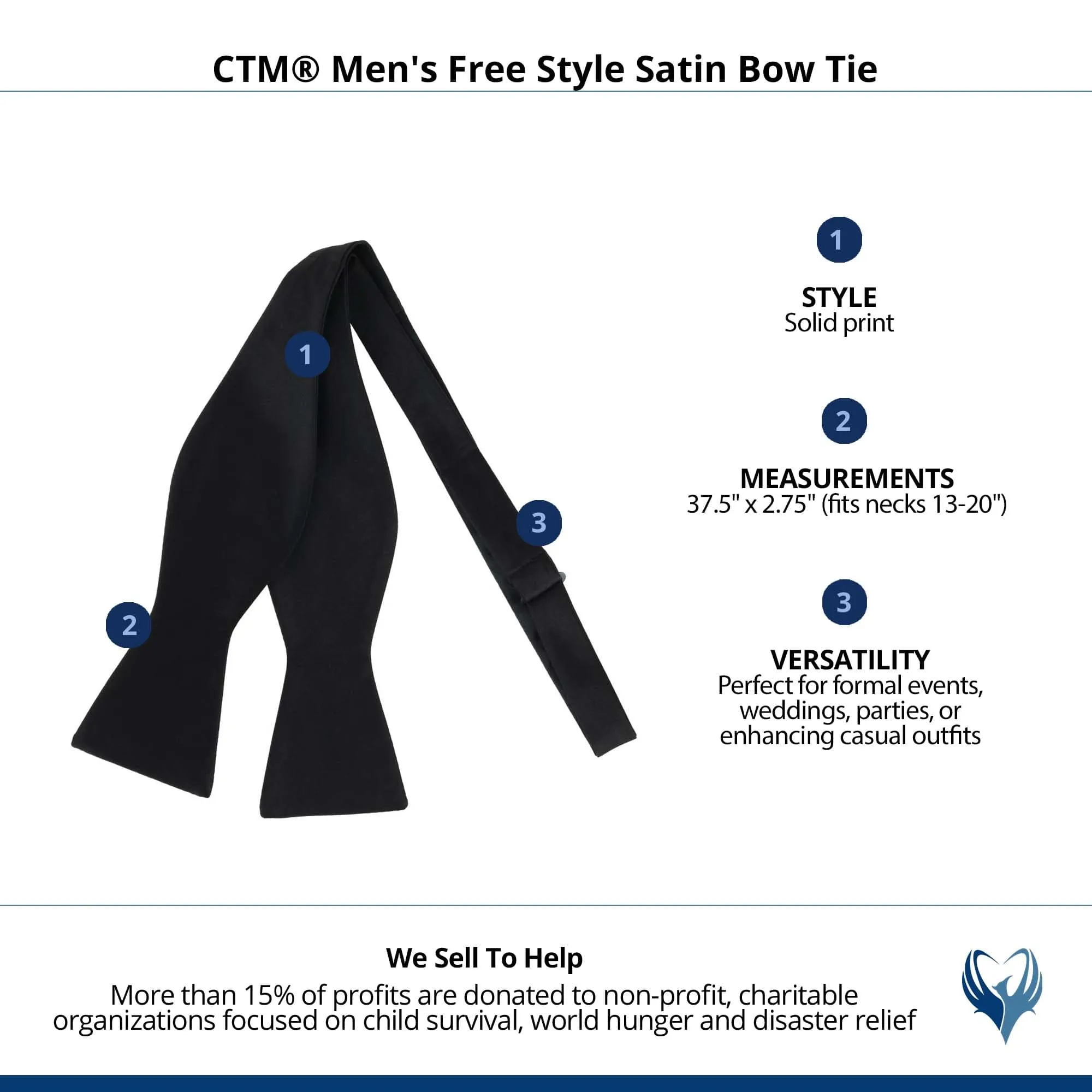 CTM® Men's Free Style Satin Bow Tie