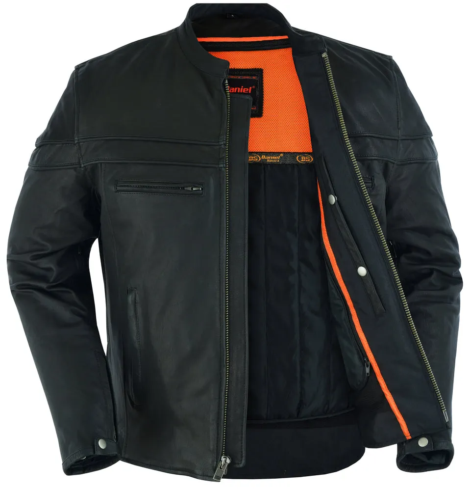 DS768 Men's Sporty Lightweight Leather Cross Over Jacket