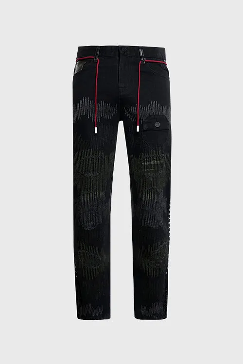 Embroidery Lines Comfortable Denim Jeans