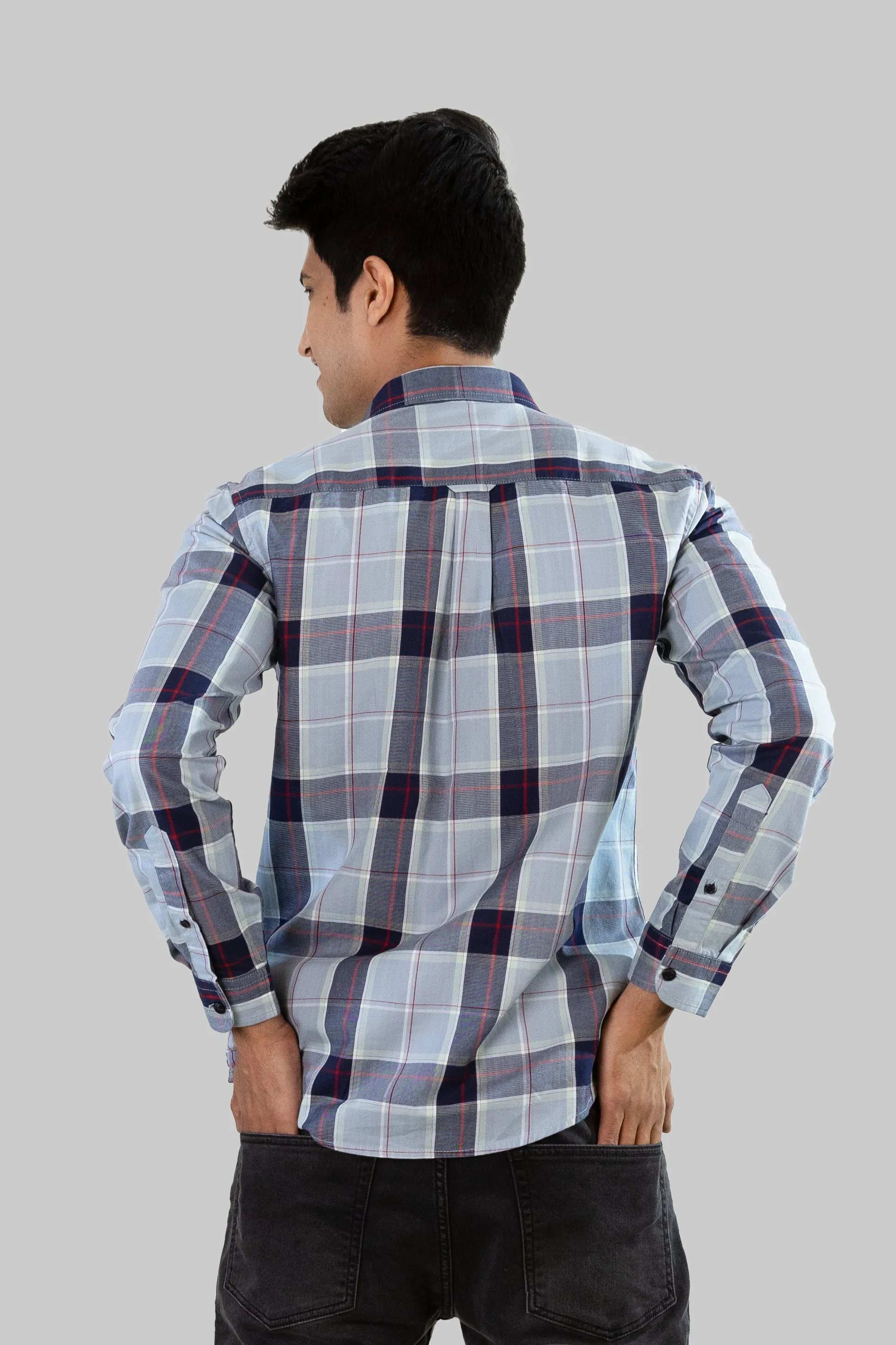 Gridline Checkered Shirt - Light Blue