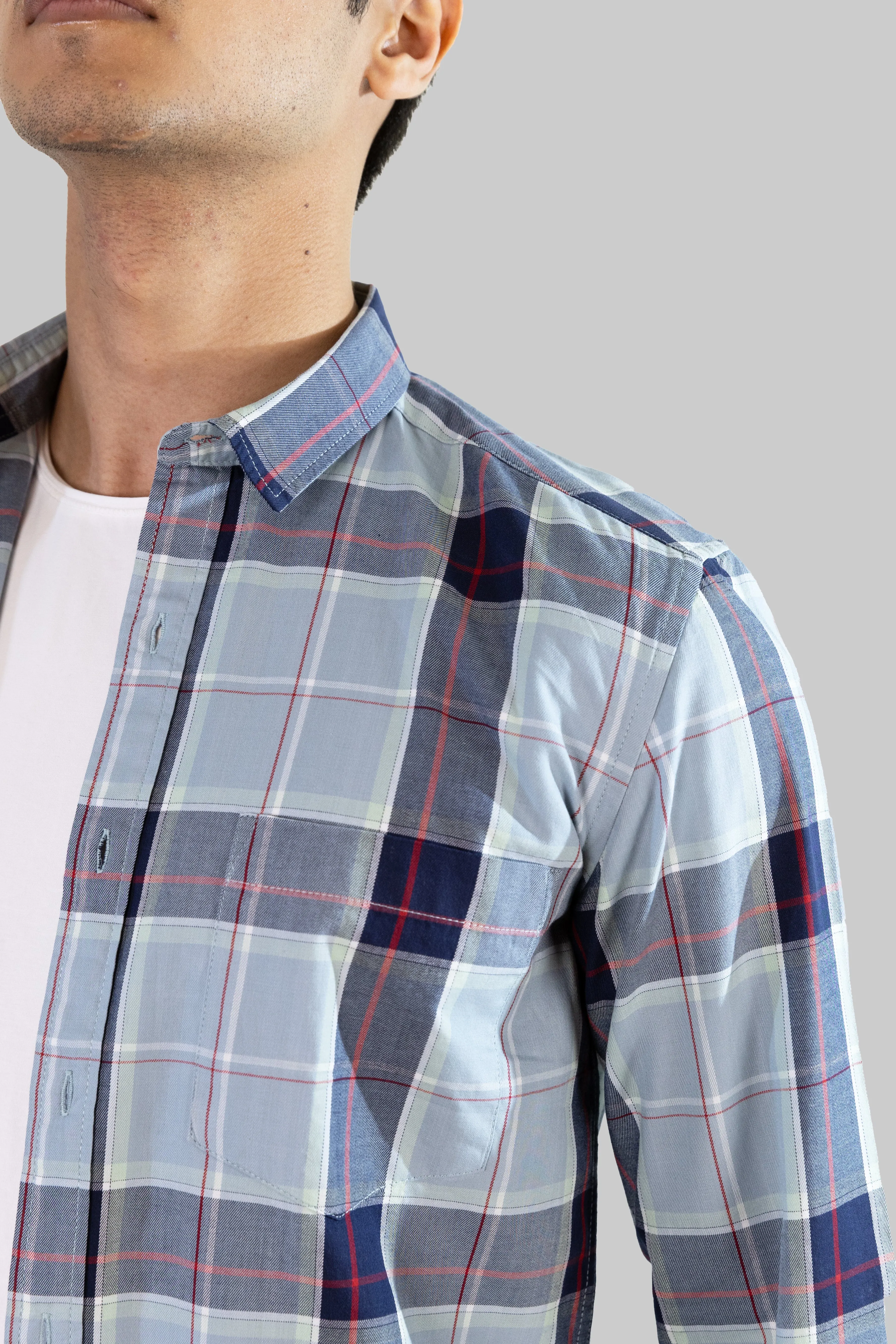 Gridline Checkered Shirt - Light Blue