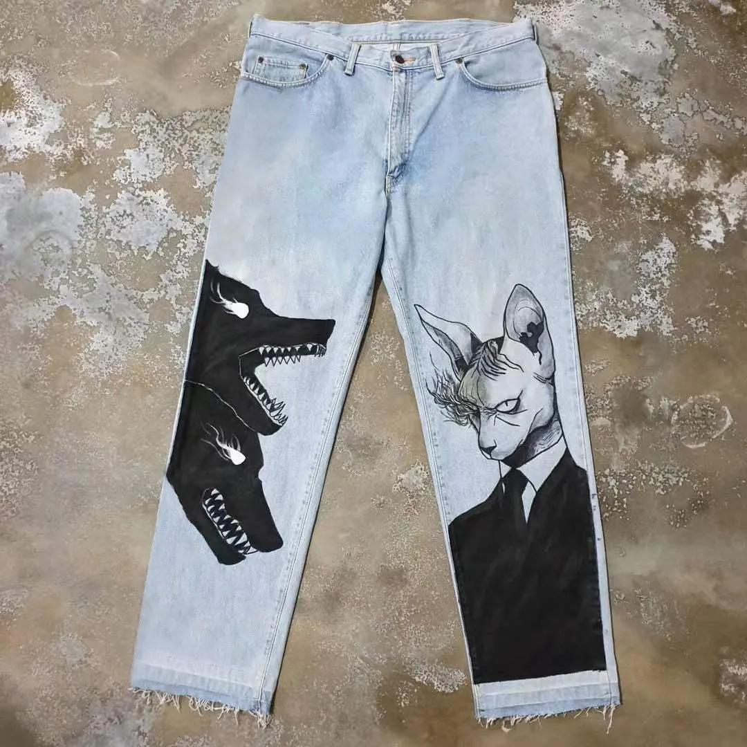 Hell dog graffiti casual street jeans