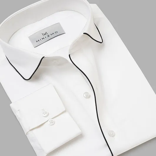 Logan White Cotton Shirt With Black Detailing