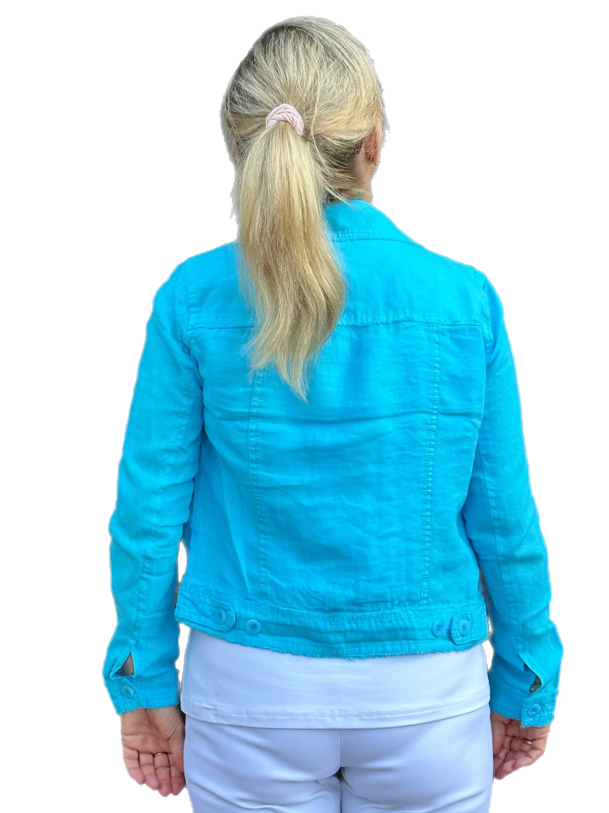 Long-Sleeve Linen Jacket Clear Turquoise