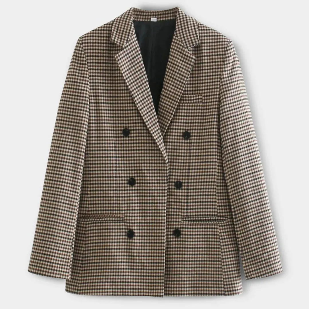 Maja Blazer | Elegante lange pied de poule dames blazer