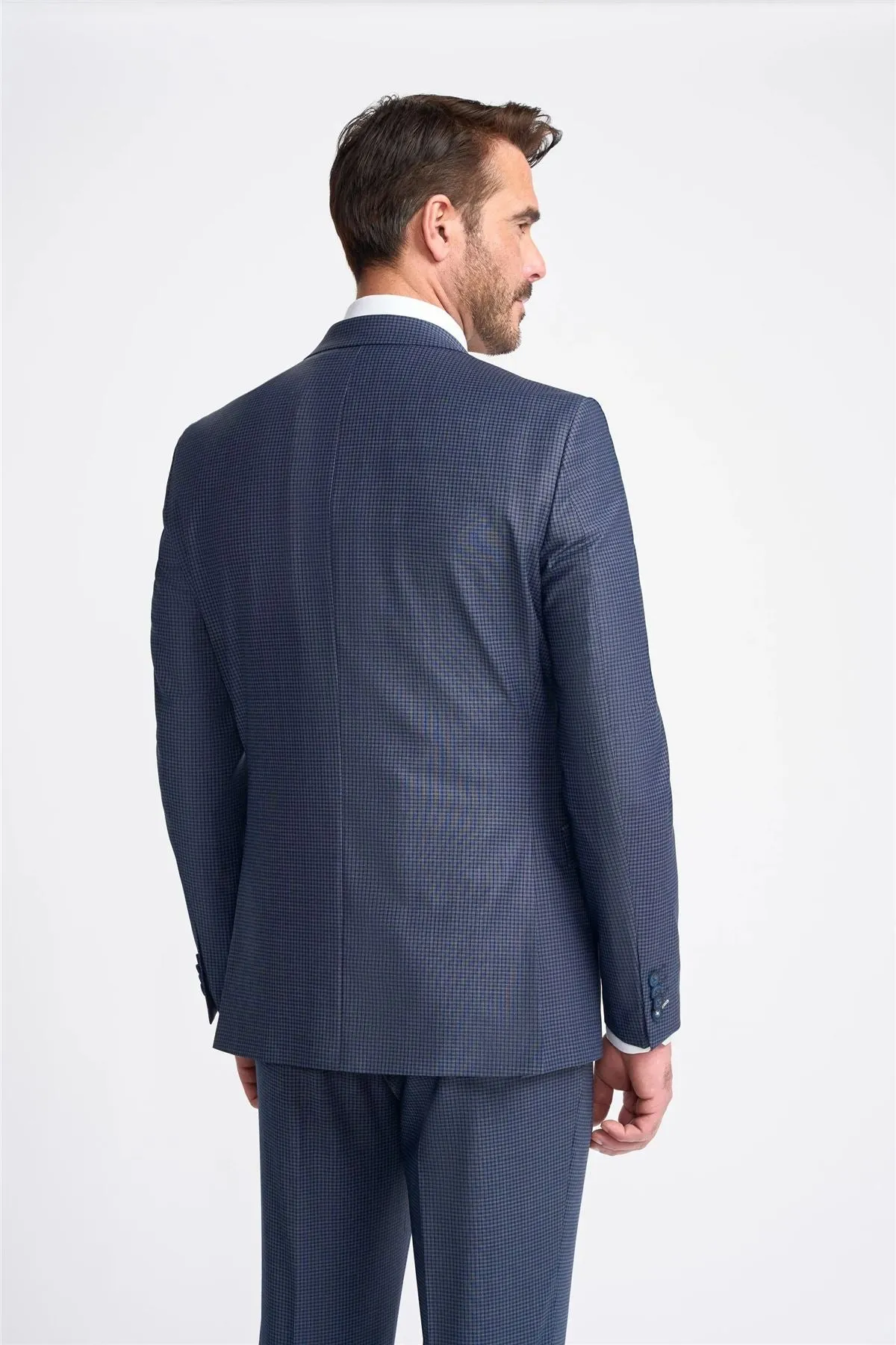 Men's Blazer Navy Check Tailored Fit Formal Suit Jacket