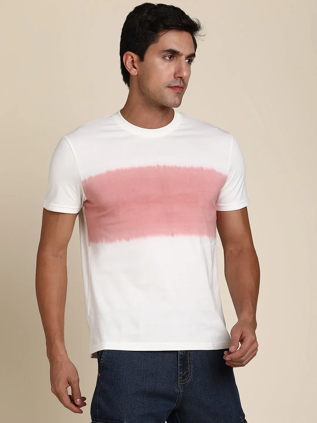 Men's Comfortable And Stylish Pink Casual Crew Neck Tshirt