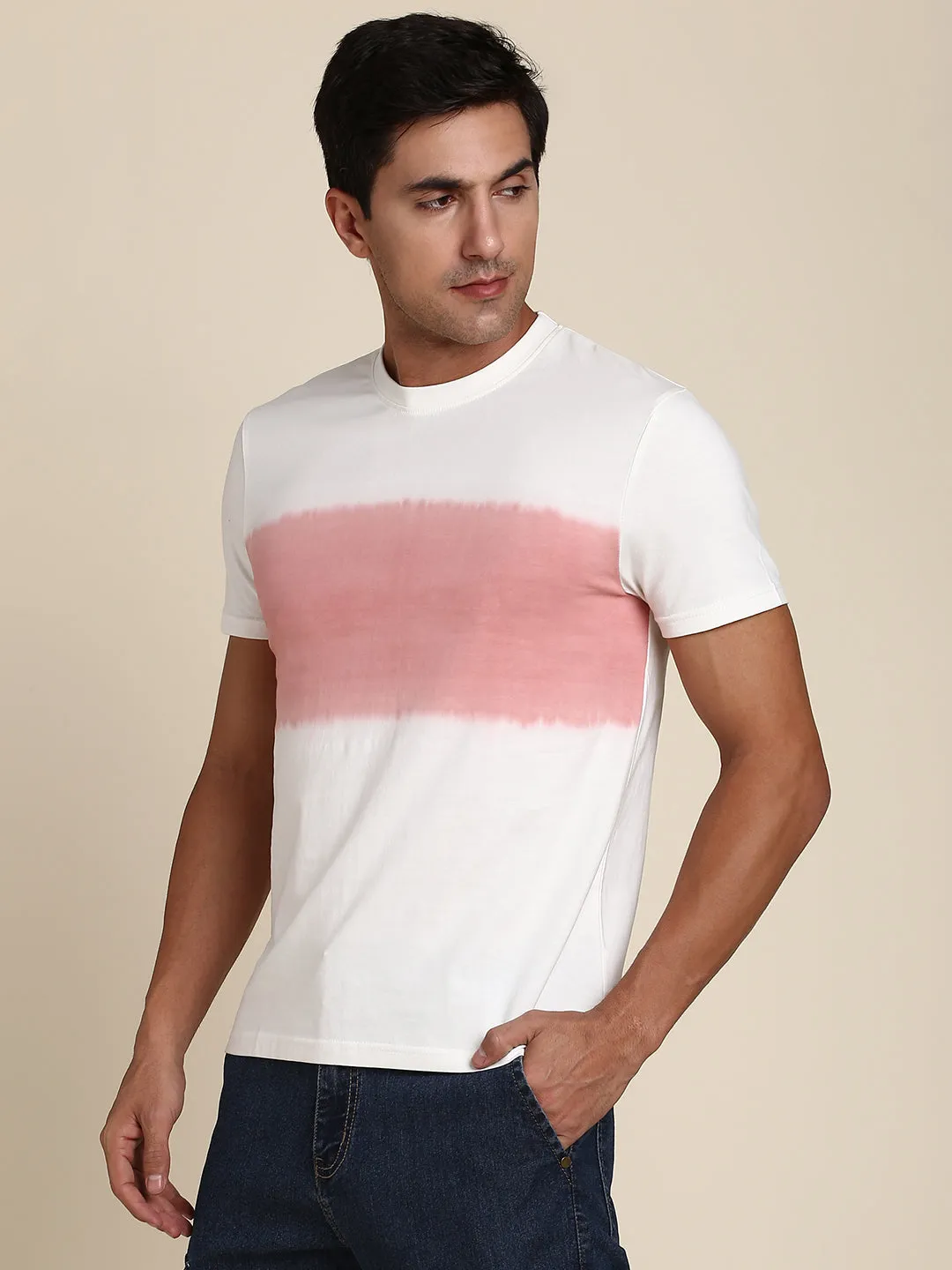 Men's Comfortable And Stylish Pink Casual Crew Neck Tshirt