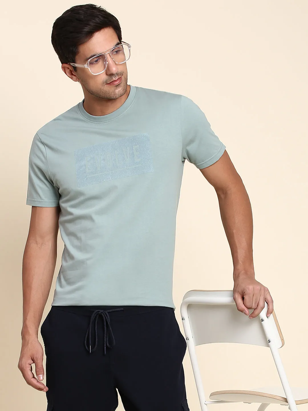 Men's Comfortable And Stylish Teal Casual Crew Neck Tshirt