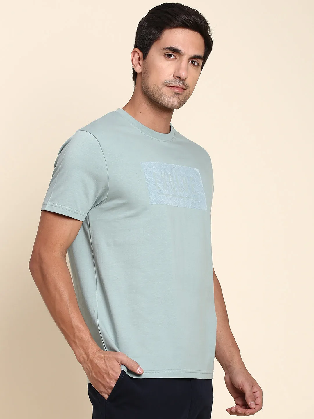 Men's Comfortable And Stylish Teal Casual Crew Neck Tshirt