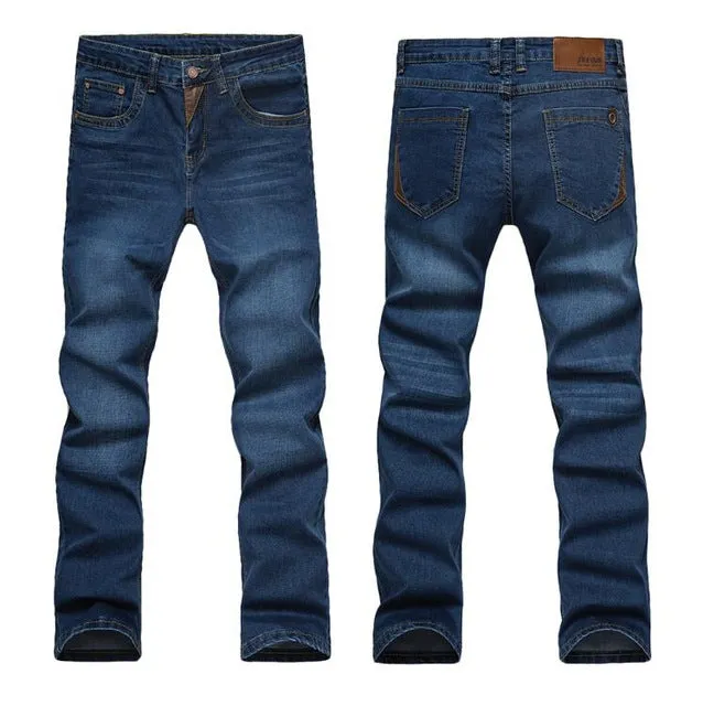 Mens jeans Casual Jeans Slim Straight High Elasticity Feet Jeans Loose Waist Long Trouser