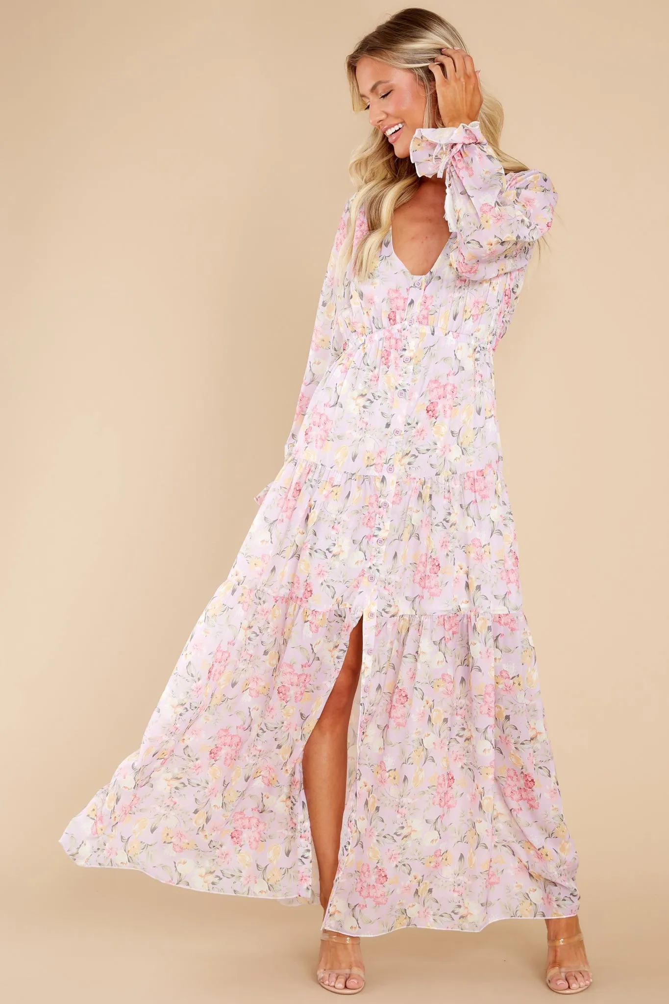 Natural Splendor Lavender Floral Print Maxi Dress