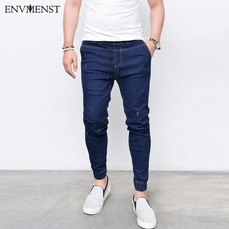 New Brand Men's Harem Jeans Legging Denim Pants Elastic Feet Pants Men Hip Hop Rap Blue Jeans Skinny