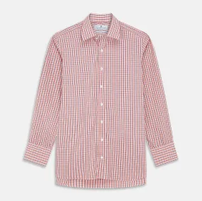 Orange and White Check Cotton Regular Fit Mayfair Shirt