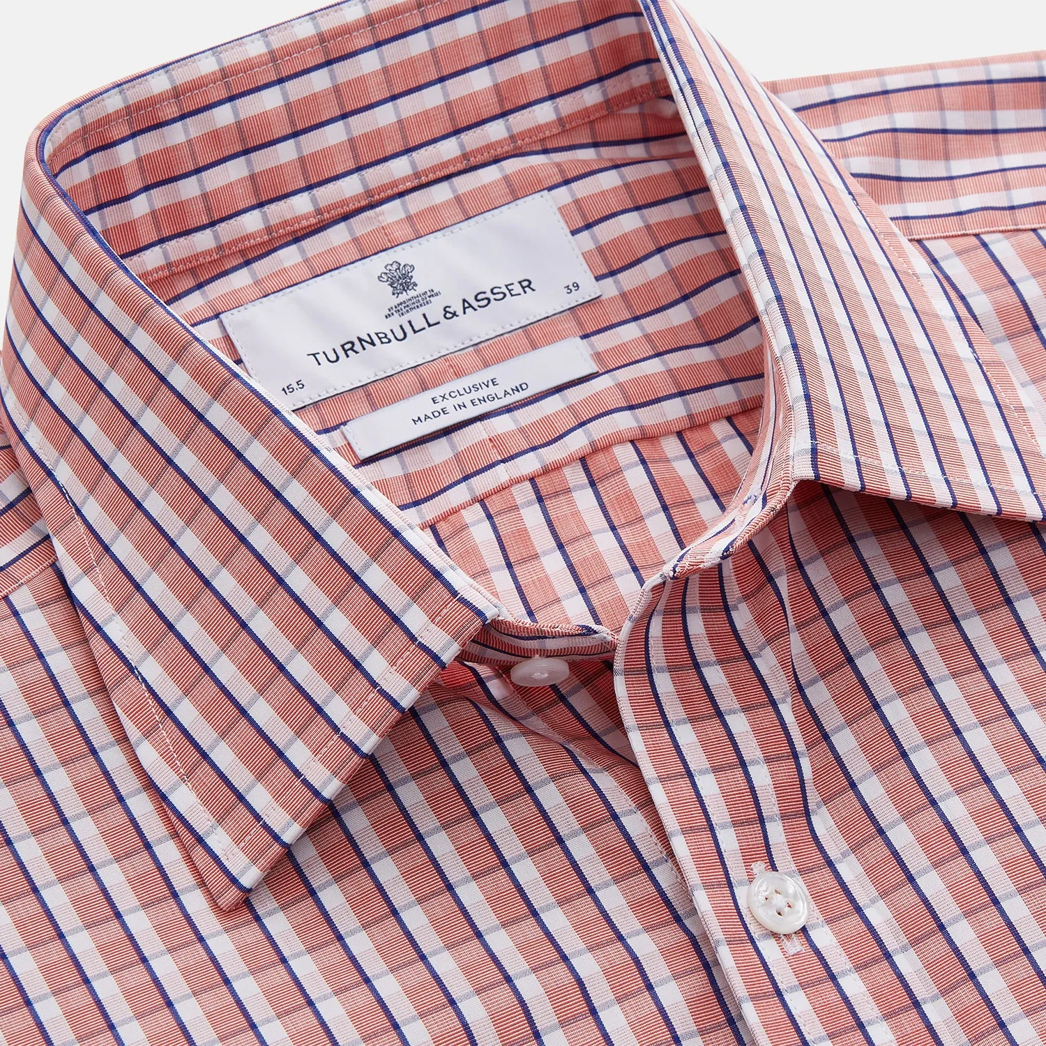 Orange and White Check Cotton Regular Fit Mayfair Shirt