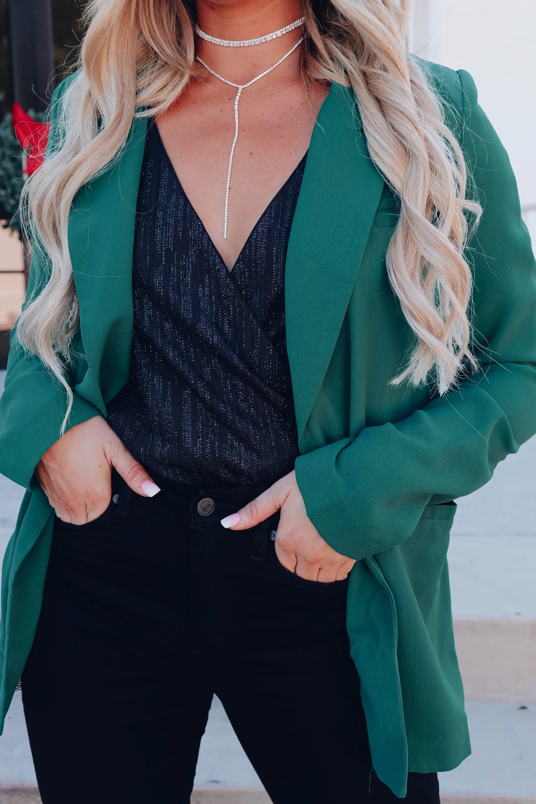 Personal Style Pocketed Blazer - Hunter Green