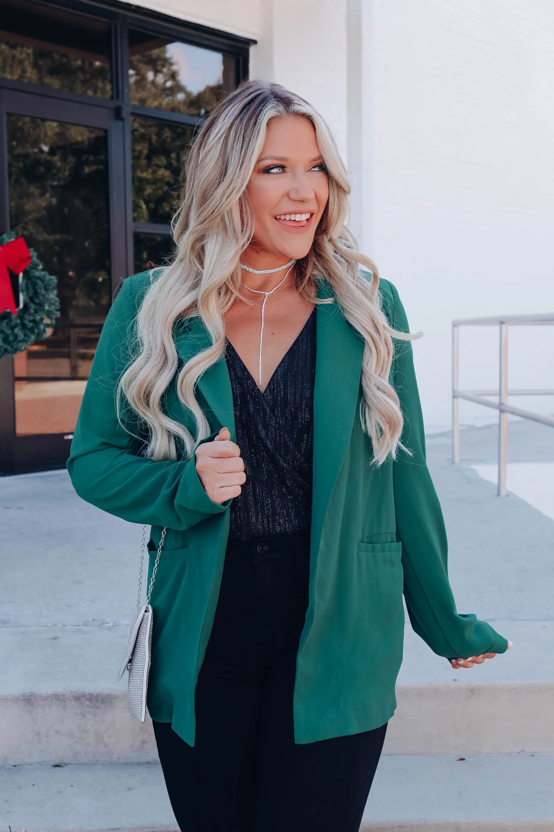 Personal Style Pocketed Blazer - Hunter Green