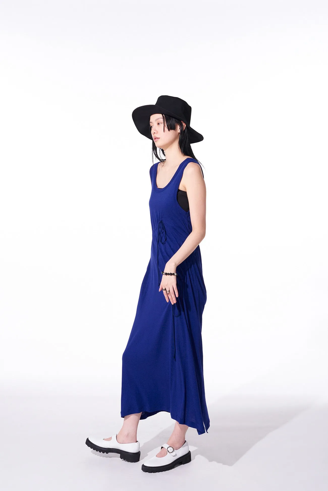 RAYON JERSEY STRINGS GATHERED DRESS