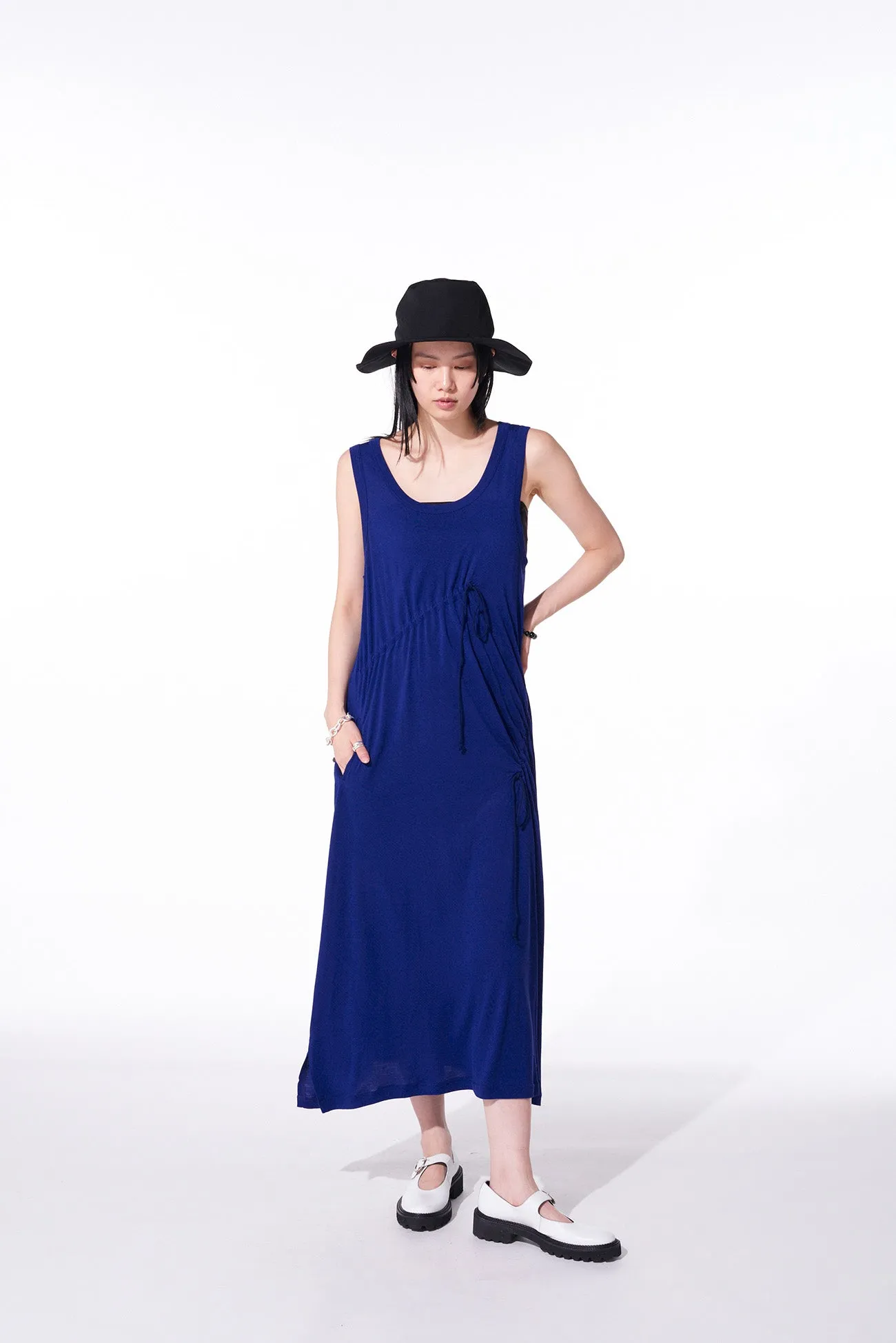 RAYON JERSEY STRINGS GATHERED DRESS