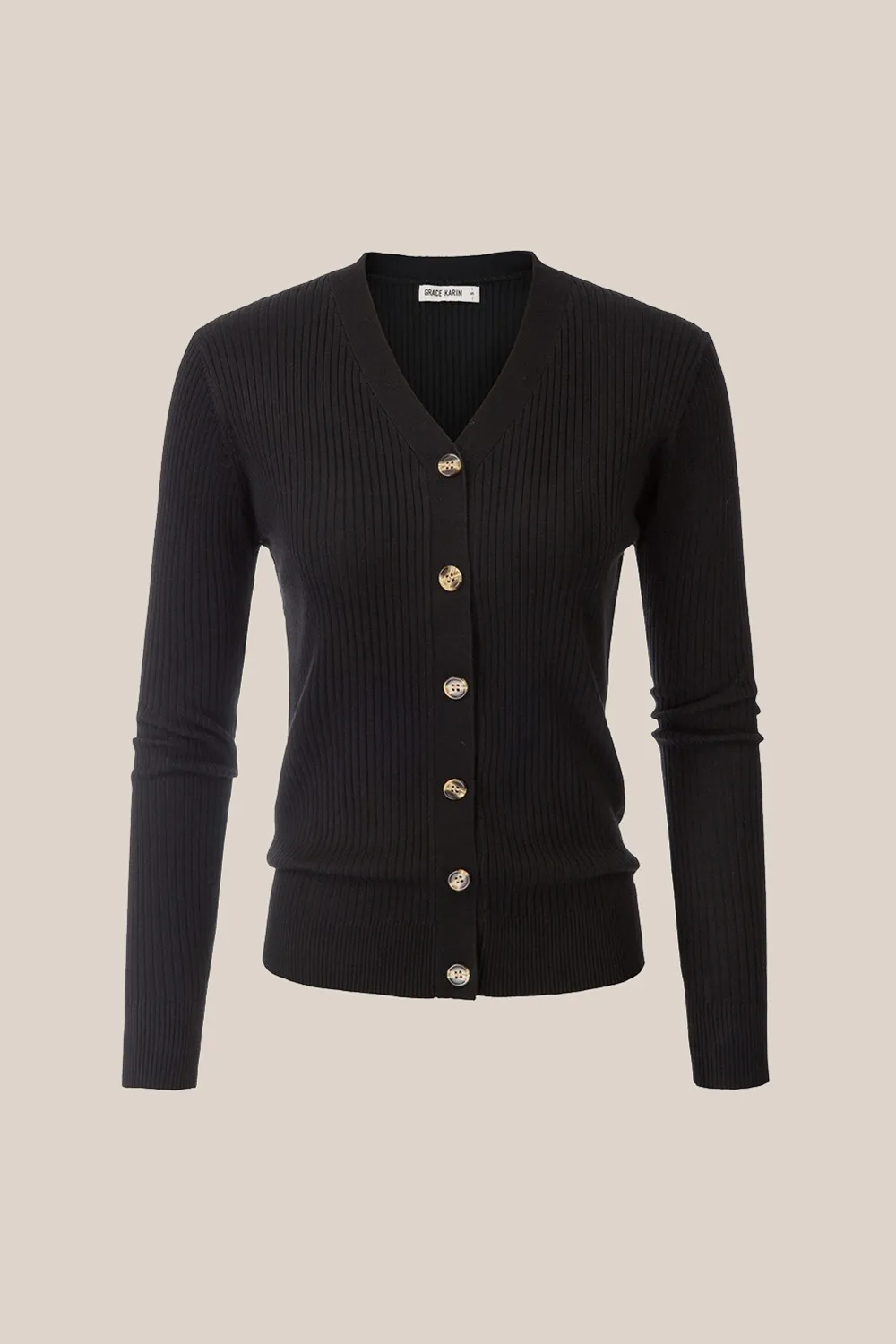 Ribbed V-Neck Long sleeve Knitted Cardigan