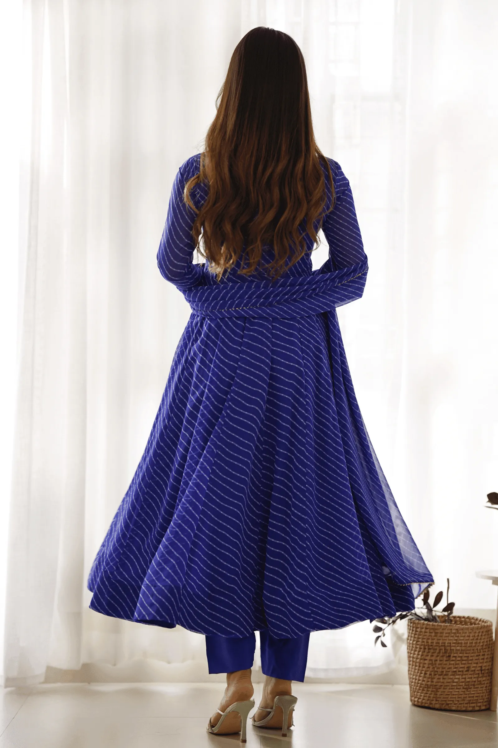 Royal Blue Leheriya Print Anarkali Suit