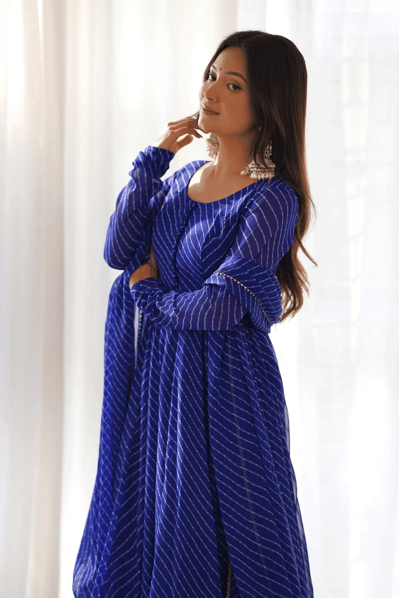 Royal Blue Leheriya Print Anarkali Suit