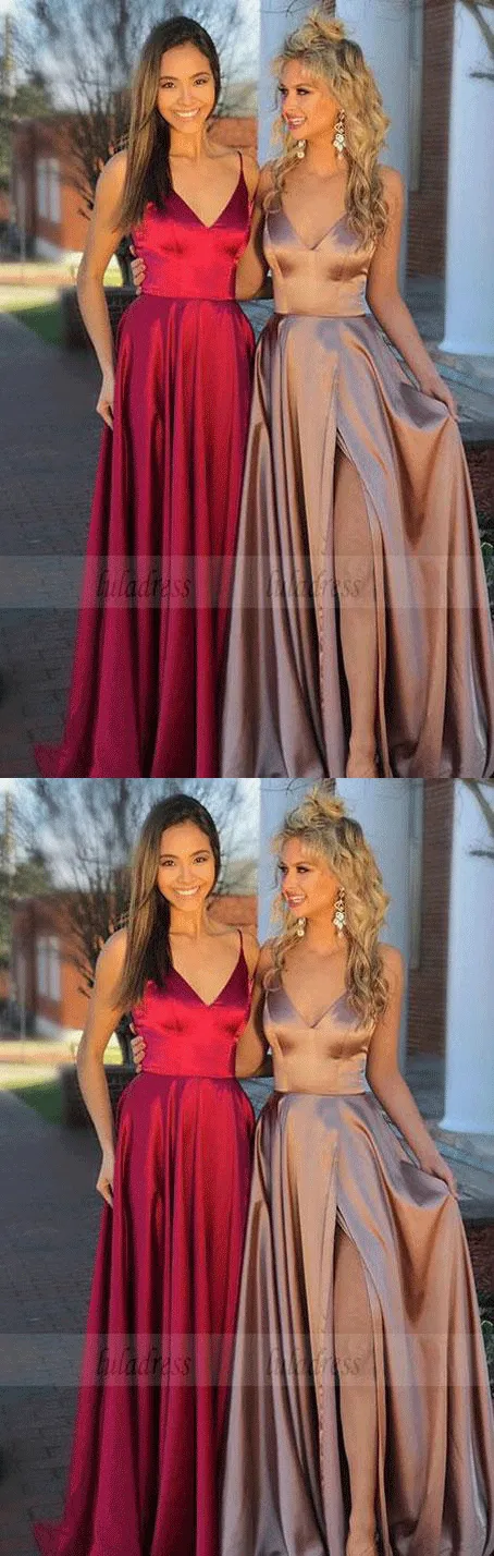 Sexy Prom Dresses with Deep V-Neckline Long Prom Gowns Split Side Floor Length New Prom Dress