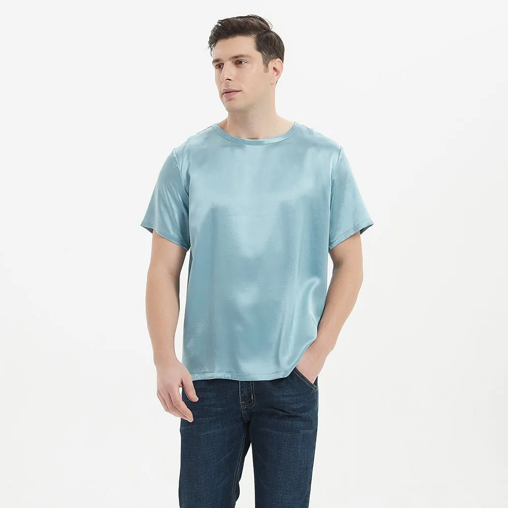 Short Sleeves Silk Shirts For Men Comfortable Round Neck Silk Top Silk Tees