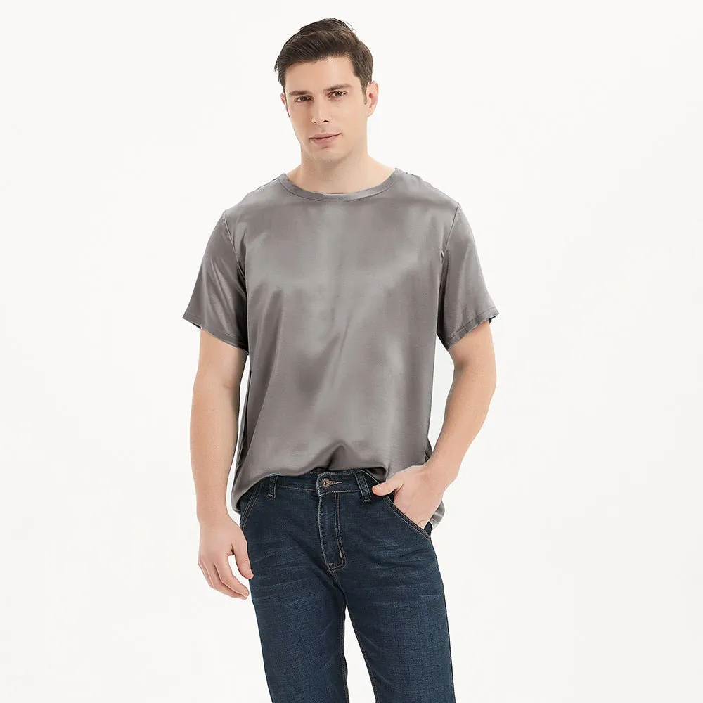 Short Sleeves Silk Shirts For Men Comfortable Round Neck Silk Top Silk Tees