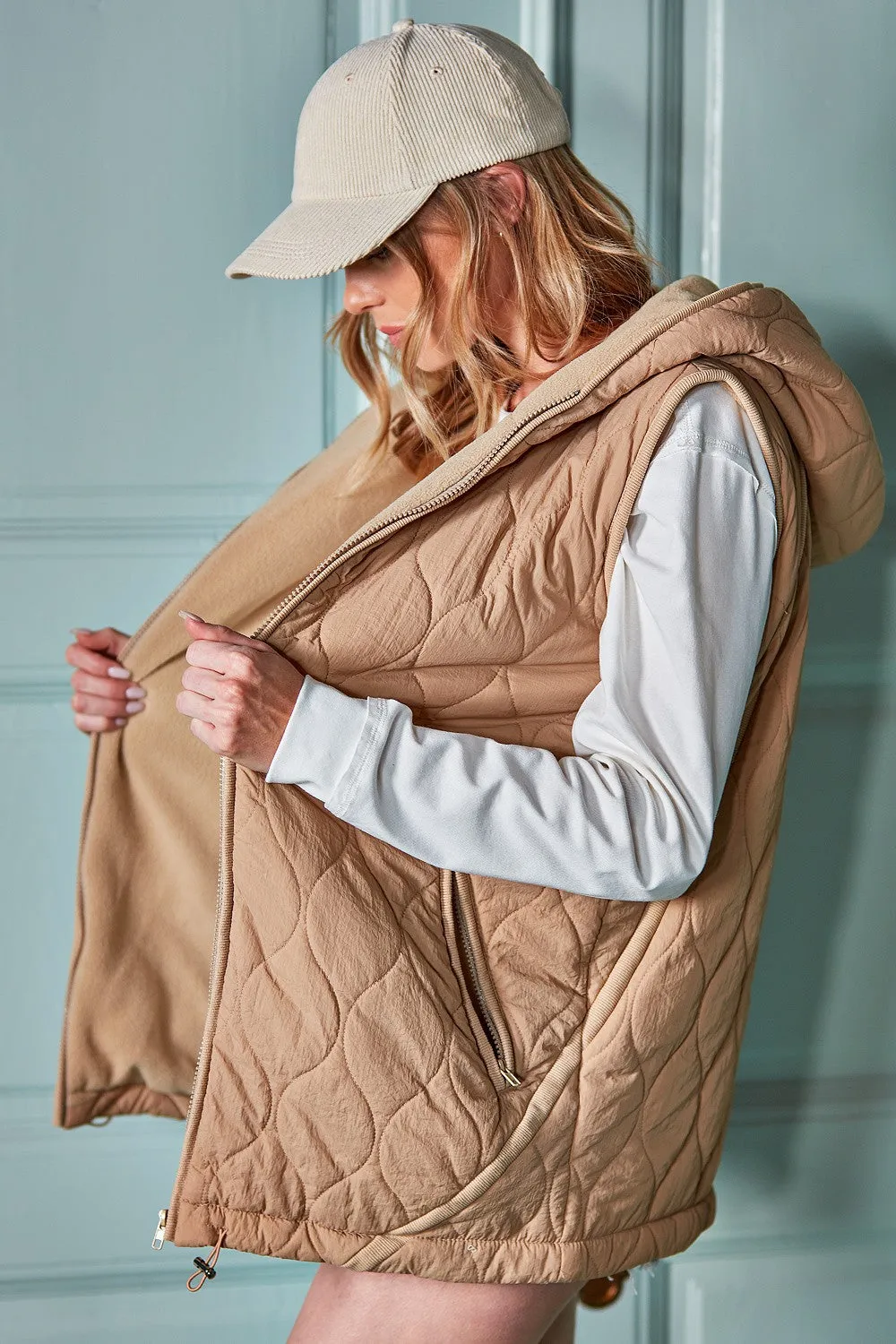 Sleeveless Padded Vest With Hood