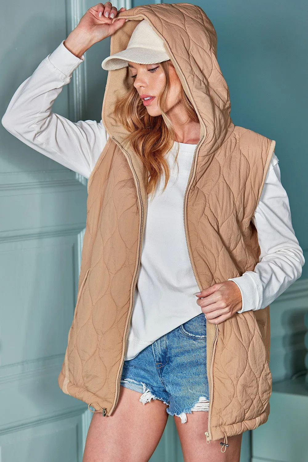 Sleeveless Padded Vest With Hood