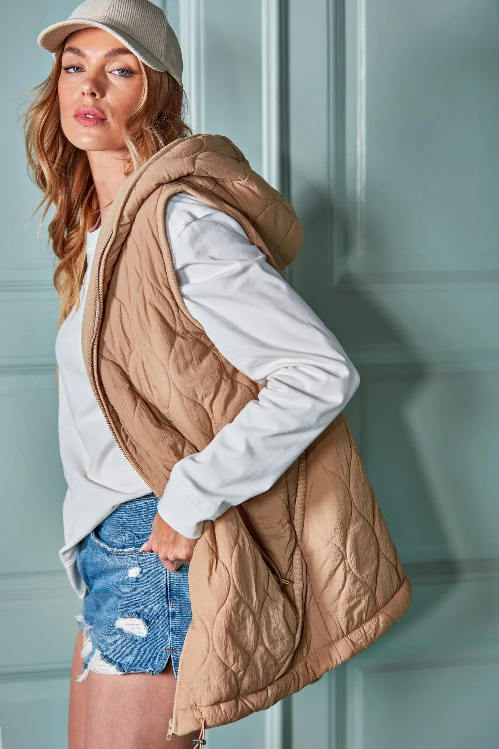 Sleeveless Padded Vest With Hood