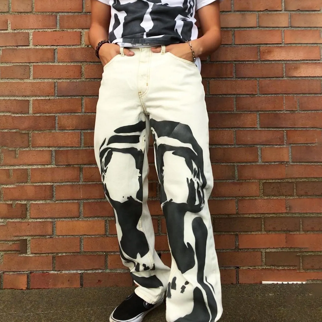 Street fashion casual skull pattern trousers