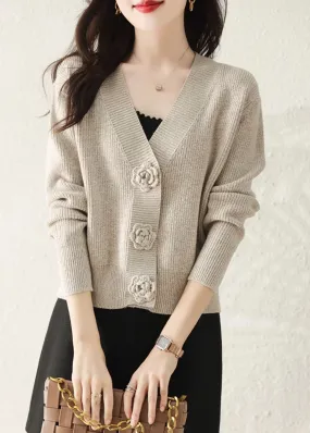 Stylish Apricot V Neck Button Knit Cardigans Fall QC029