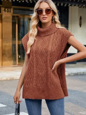 Stylish Side Slit Turtleneck Sweater Vest