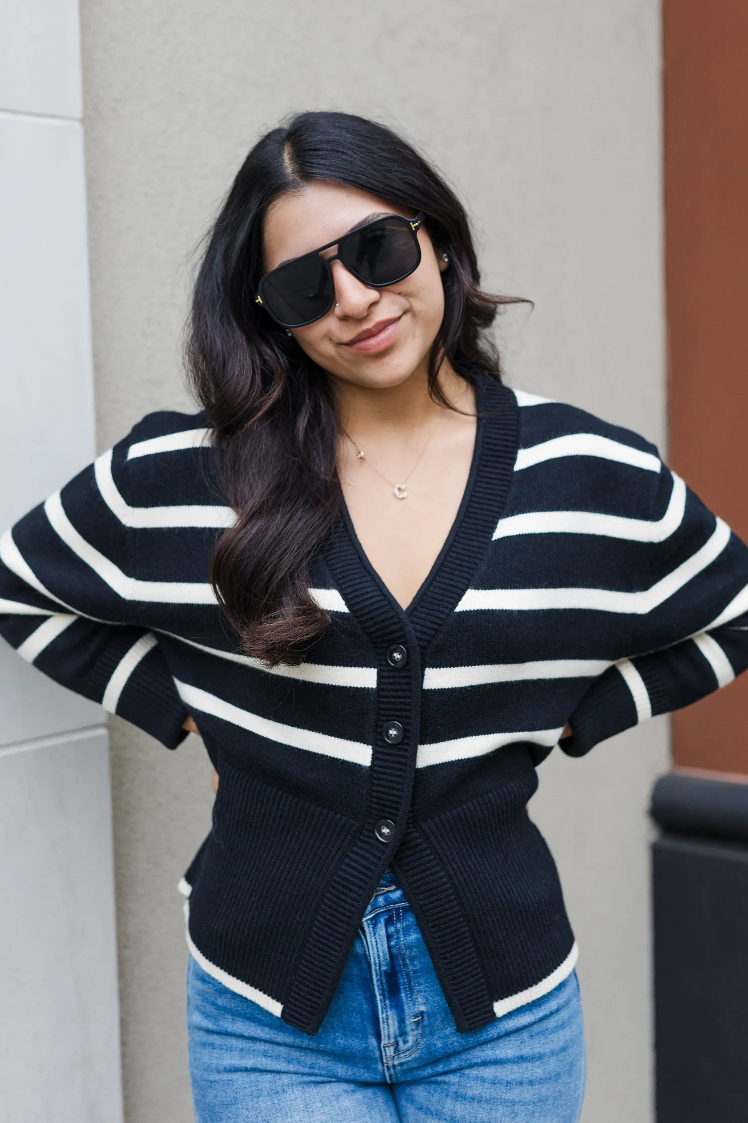 The Larger Than Life Black and Cream Striped Cardigan