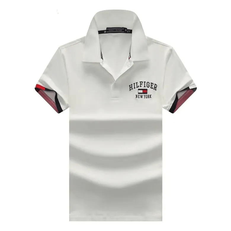 Tommy HF Side crested Flag Logo Polo- White