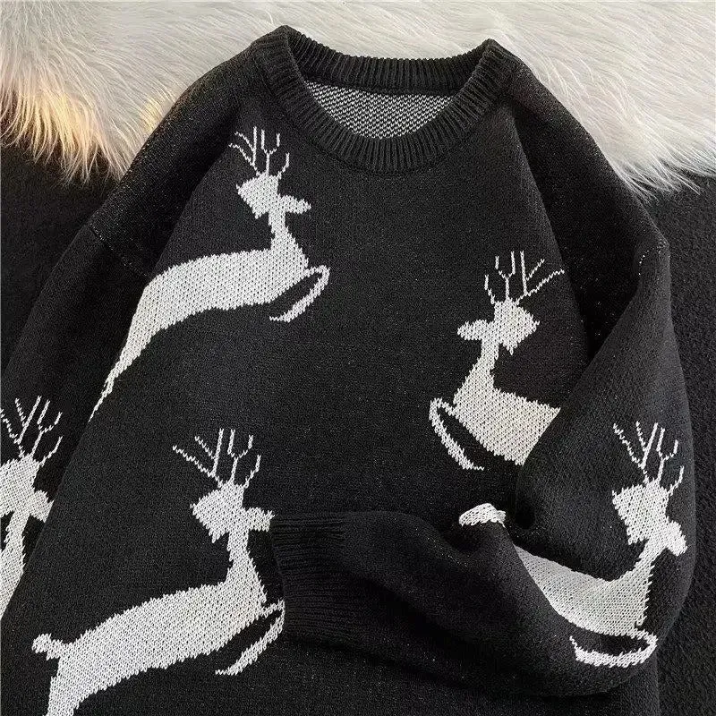 Ulla - Warm knitted sweater with Christmas deer print for women