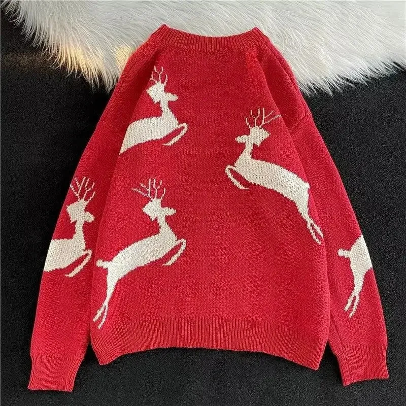 Ulla - Warm knitted sweater with Christmas deer print for women