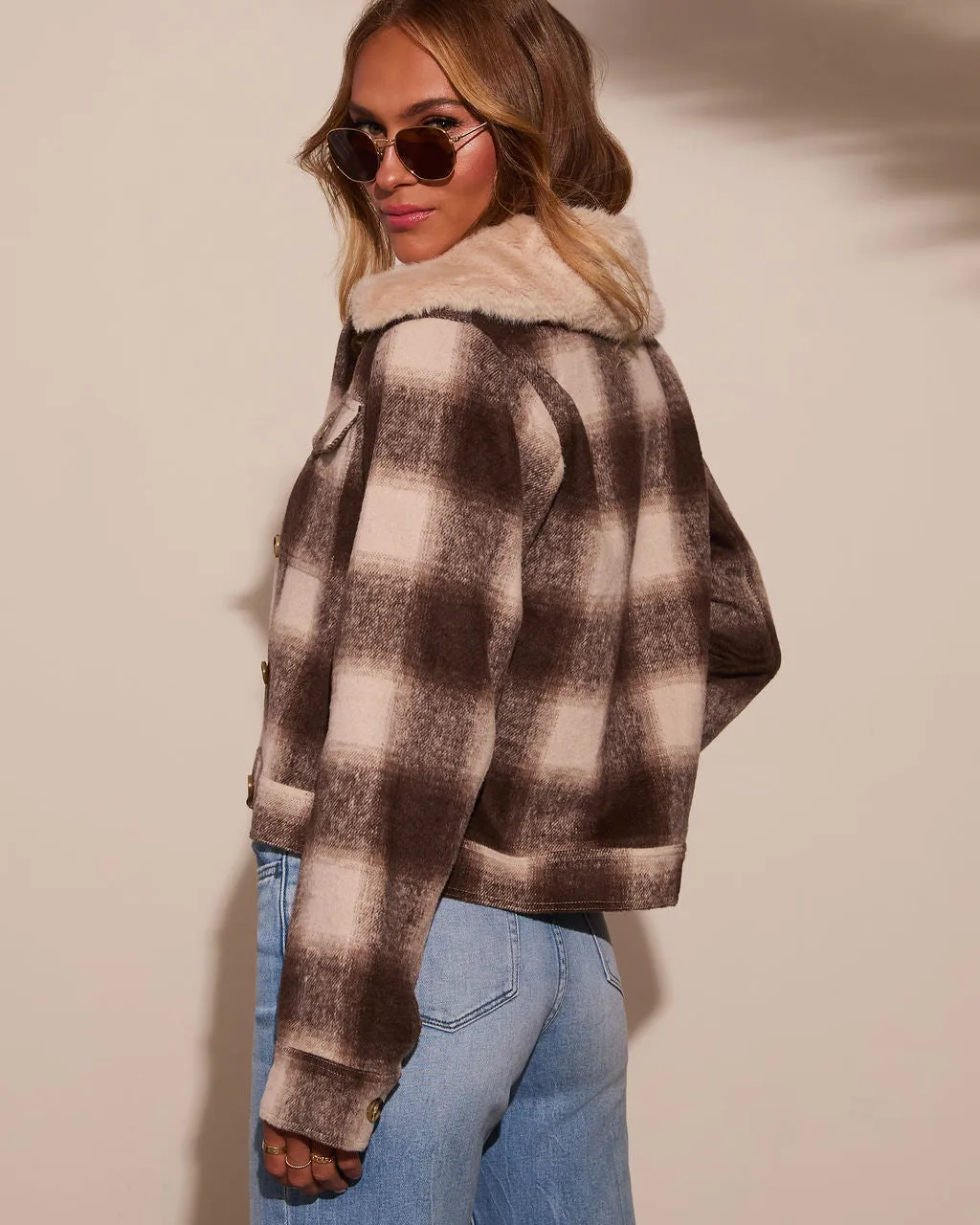 Warm Feels Fur Collar Plaid Jacket