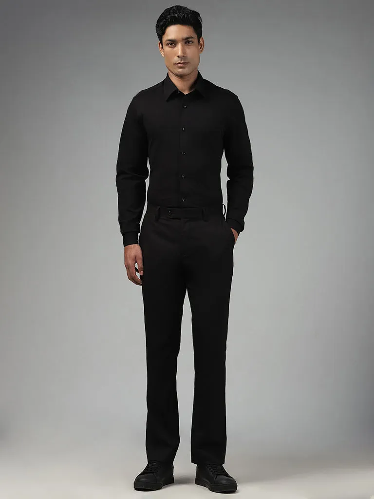 WES Formals Plain Black Cotton-Blend Slim-Fit Shirt