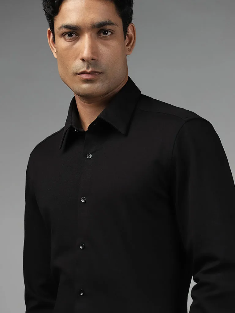 WES Formals Plain Black Cotton-Blend Slim-Fit Shirt