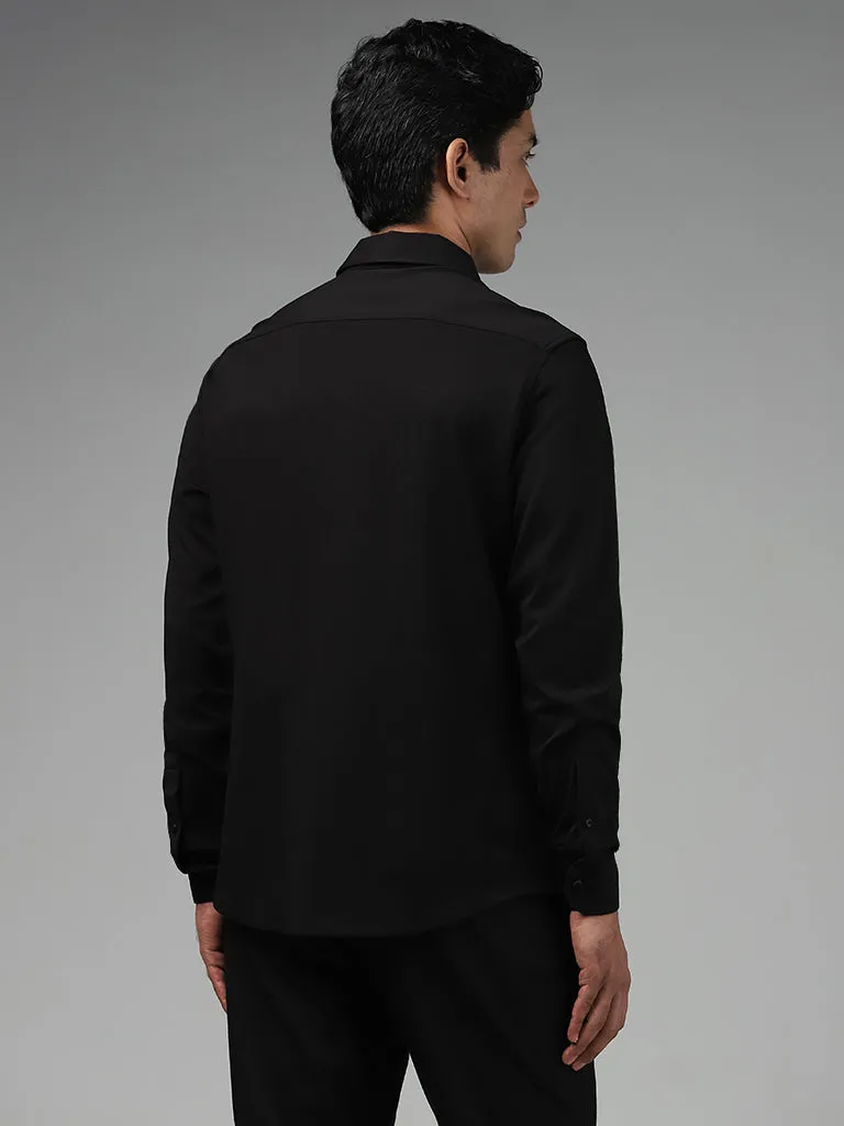 WES Formals Plain Black Cotton-Blend Slim-Fit Shirt