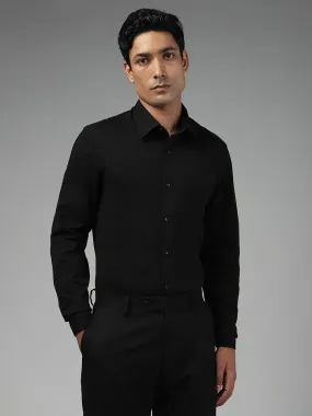 WES Formals Plain Black Cotton-Blend Slim-Fit Shirt