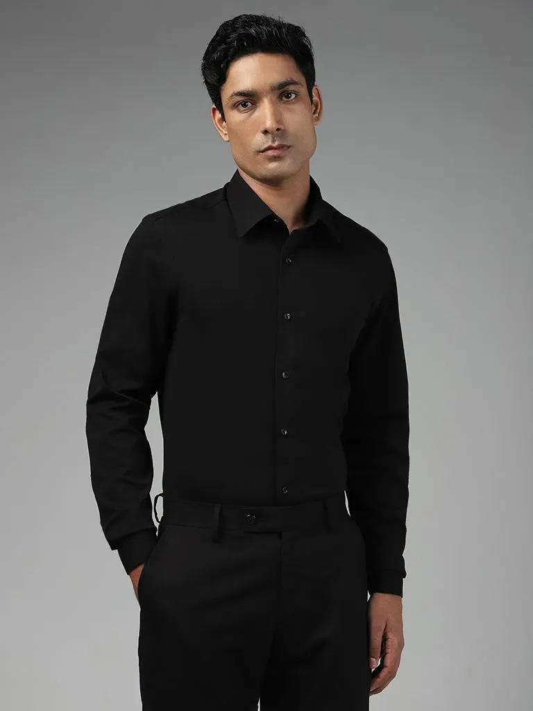 WES Formals Plain Black Cotton-Blend Slim-Fit Shirt