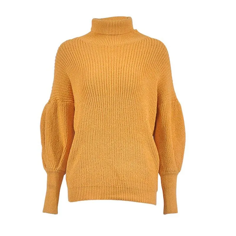 Women's Winter Warm Loose Knitted Pullover With Lantern Sleeves